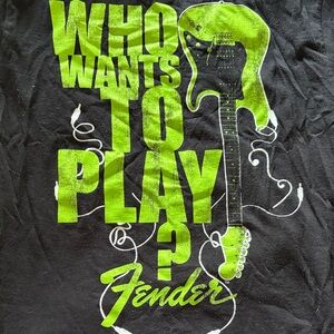 Fender Black Tee with Green Guitar Design